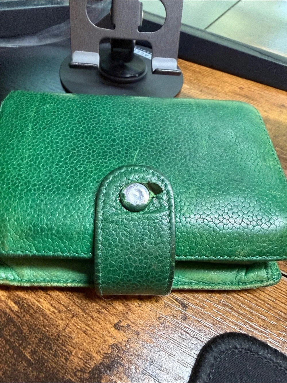 CHANEL Green Quilted CC Leather Wallet
